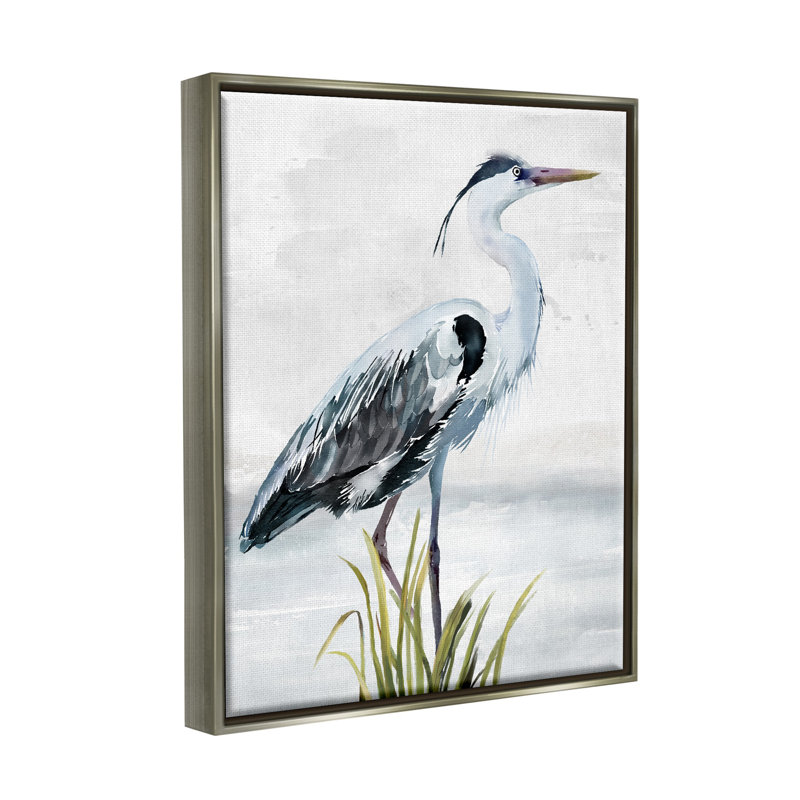 Bb-362, encadré, "Oiseau de rivage" par Carson Lyons, cadre flottant, peinture sur toile, H 30 po x l 24 po