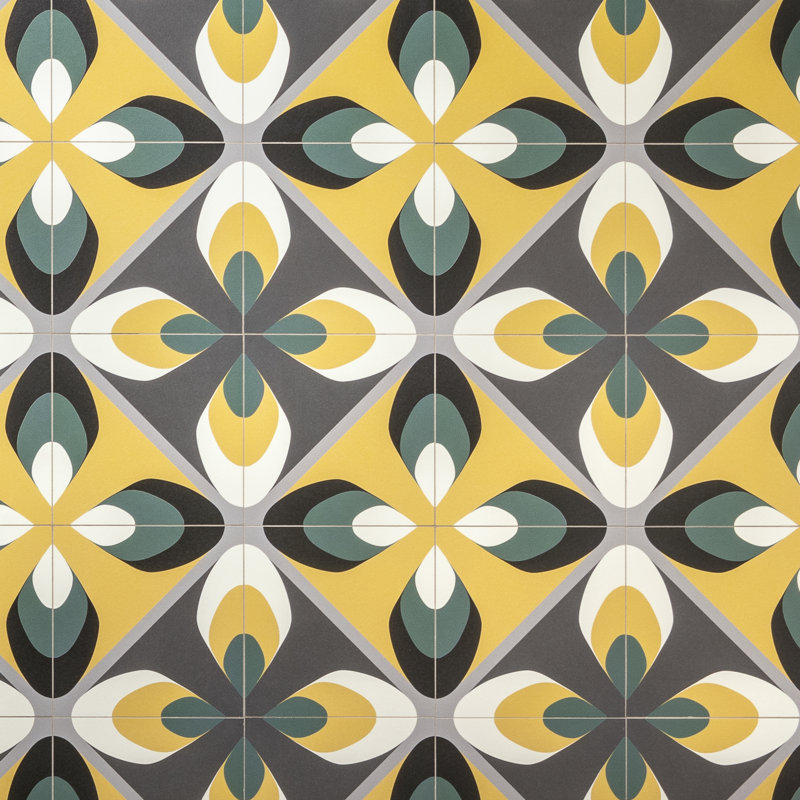 Fun Play Series 8" x 8" Porcelain Wall and Floor Tile, Mustard Yellow/Olive Green
