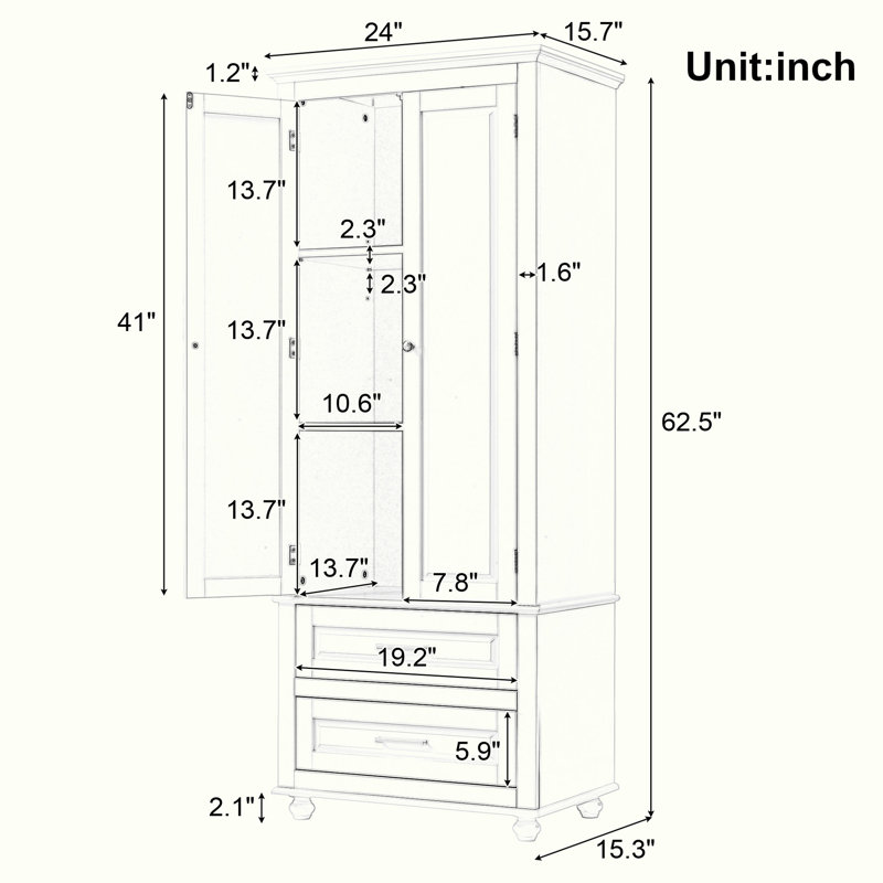 Armoire de rangement de salle de bain avec 2 tiroirs, Gris