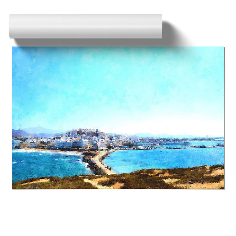 Naxos Skyline in Greece Painting - Frameless Print, 21cm H x 30cm W x 0.1cm D