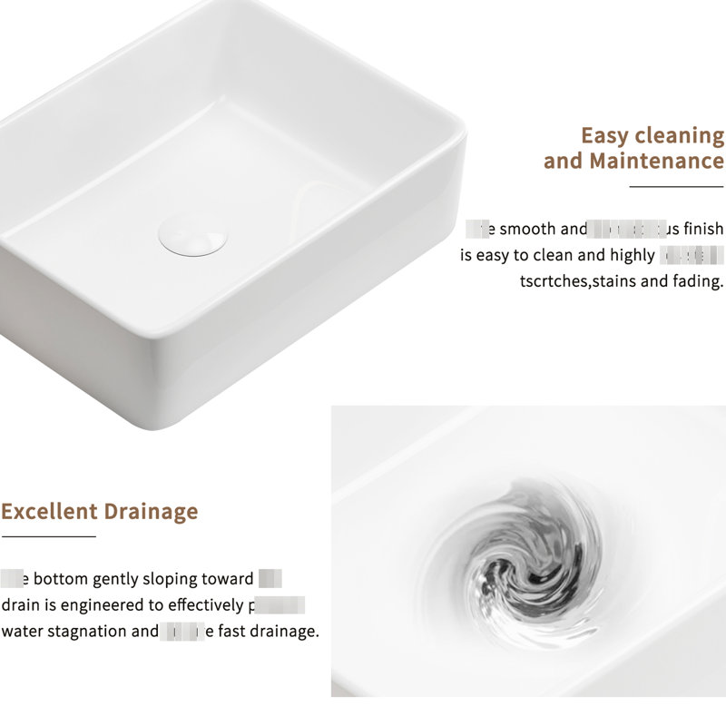 19X15 Inch Rectangular White Porcelain Ceramic Vessel Sink For Bathroom, Contemporary Aesthetic, To Wear, Us Standard Drainage Rectangle Above Counter Bathroom Sink, 19 Inch, Graceful And Generous