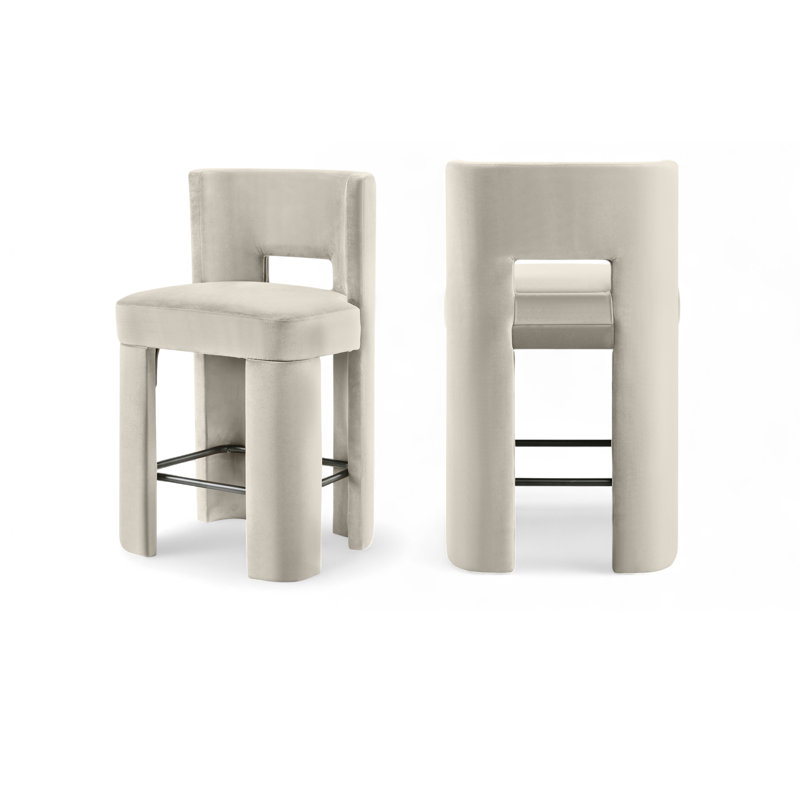Tabouret de comptoir Zuno, Velours crème