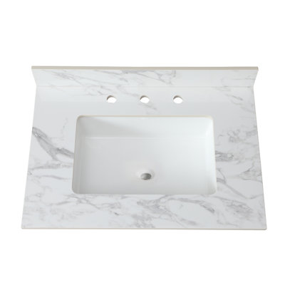 Bathroom Vanity Countertop 31"X22" - Sintered Stone White, With Undermount Ceramic Sink, And Attractive Design Modern Style