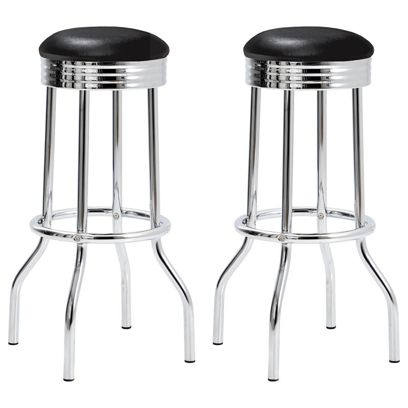 Black And Chrome Bar Height Stool (Set Of 2), Black