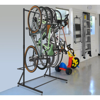 Heavy Duty 5-Bike Freestanding Storage Rack for Garage – Height Adjustable Vertical Cycle Stand – 300 lbs Capacity – Space Saving Bike Organizer for Home, Yard, Basement, or Storefront – Accommodates 5 Bikes – Storage: Can accommodate 5 cars