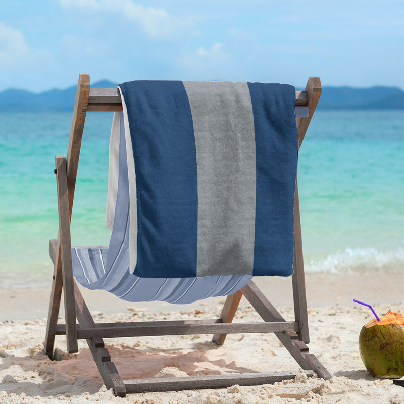 Vancouver Lightweight Beach Towel, Poly/Cotton, Navy Blue/Silver/Navy Blue