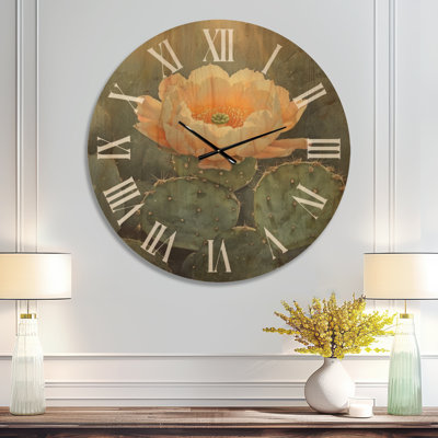 Oversized Scenic Silent Wood Wall Clock – Sun-Kissed Cactus Bloom