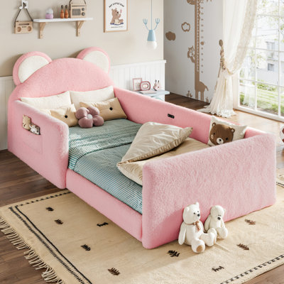 Snuggle Teddy Upholstered Cute Bear Shaped Low Toddler Kids Floor Bed