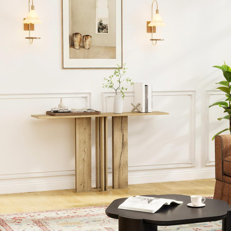 51” Narrow Rectangular Entryway & Behind‑Sofa Console Table, Natural