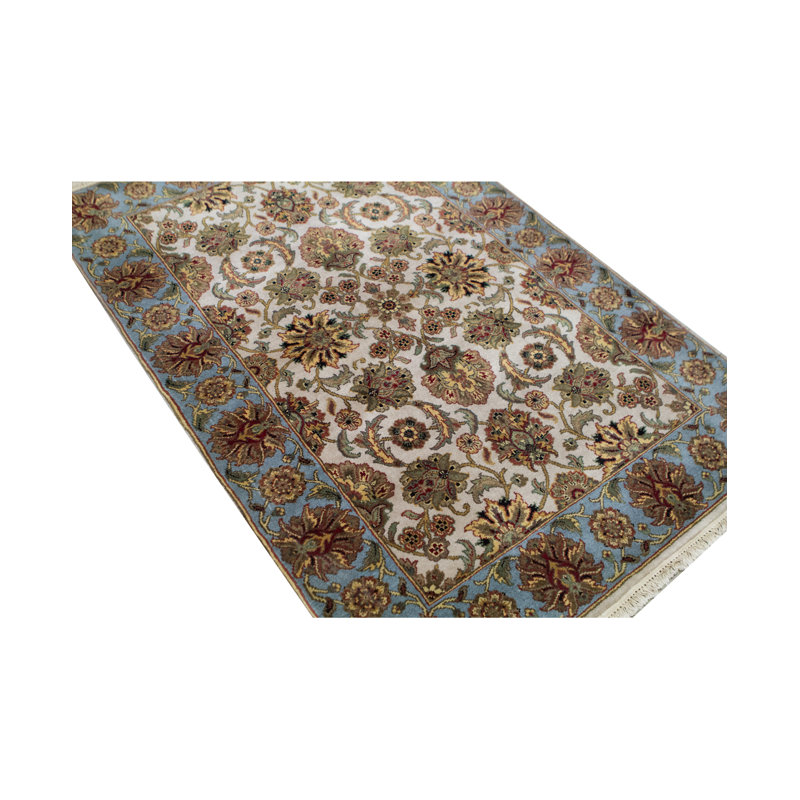 Tapis ivoire et bleu clair noué à la main de haute qualité