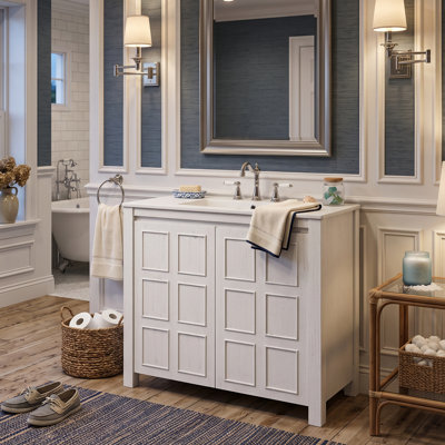 Meuble-lavabo vintage 36 po avec lavabo en céramique et portes à fermeture douce, armoire en bois massif (blanc / espresso)