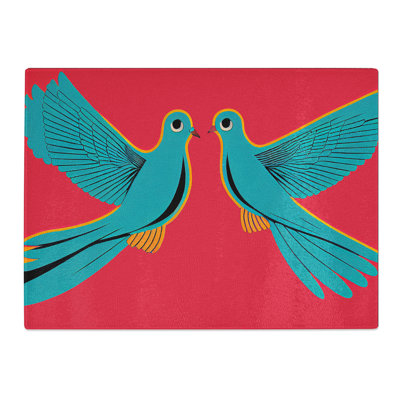 Blue Birds  Glass Chopping Board