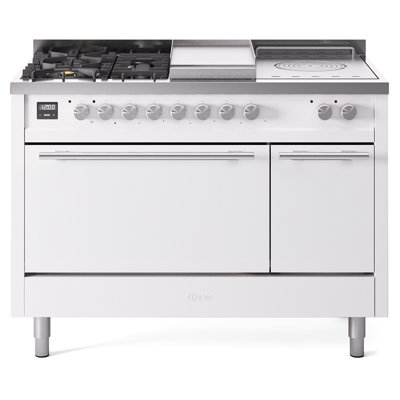Ilve Professional Plus II 48 po à double brûleurs à 5 brûleurs, plaque chauffante et surface française