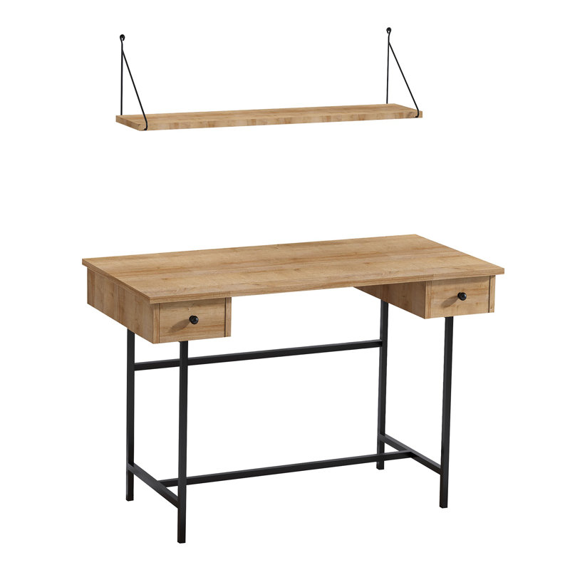 Bureau d'étude industriel avec pieds en métal, chêne saphir et finition noire, 47,2 po x 29,1 po x 23,6 po | 100% panneau de particules enduit de mélamine, tablettes multiples, fixation murale | Parfait pour le bureau personnel et les espaces de travail modernes