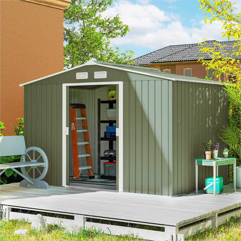 Remise de rangement 9 x 6 pi pour l'extérieur en acier galvanisé vert, avec rangement avec ventilation 9 x 6 pi vert tendre