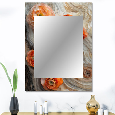 Été, œillets, fleurs sur la glissoire en bois I - miroir mural Renoncule, miroir décoratif traditionnel, impression d'art en métal