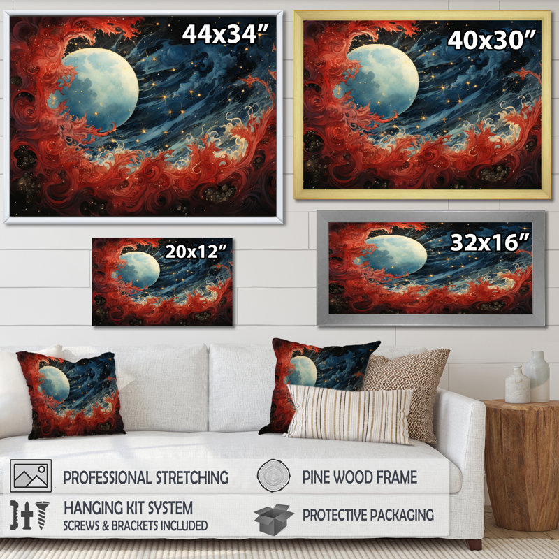 «Red Blue Blue Universal Wonders» sur impression sur toile, H 12 po x l 20 po x P 1 po, Cadre flottant blanc