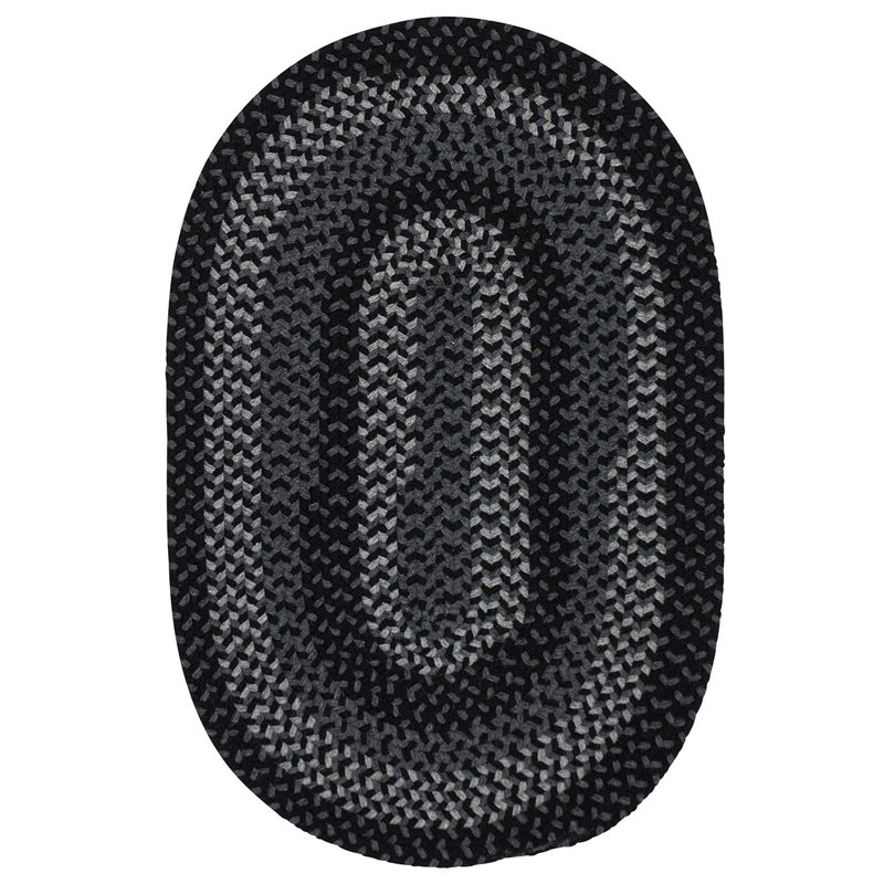 Tapis noir / gris anthracite en laine tissé à la main Charleston, Rond 10 pi