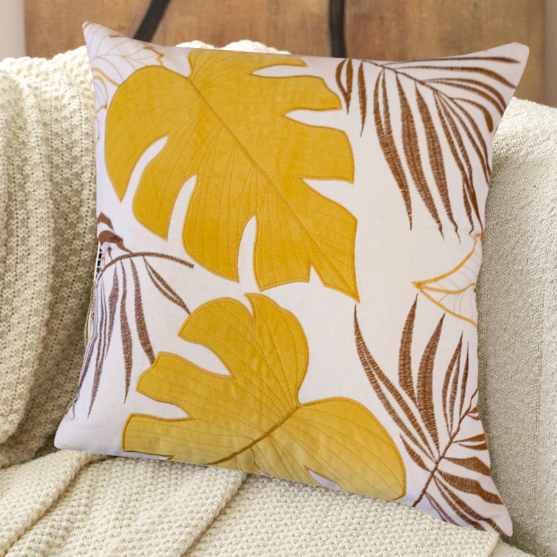 Coussin décoratif 20 x 20 feuilles Autumn Vibes , Jaune, brun, blanc