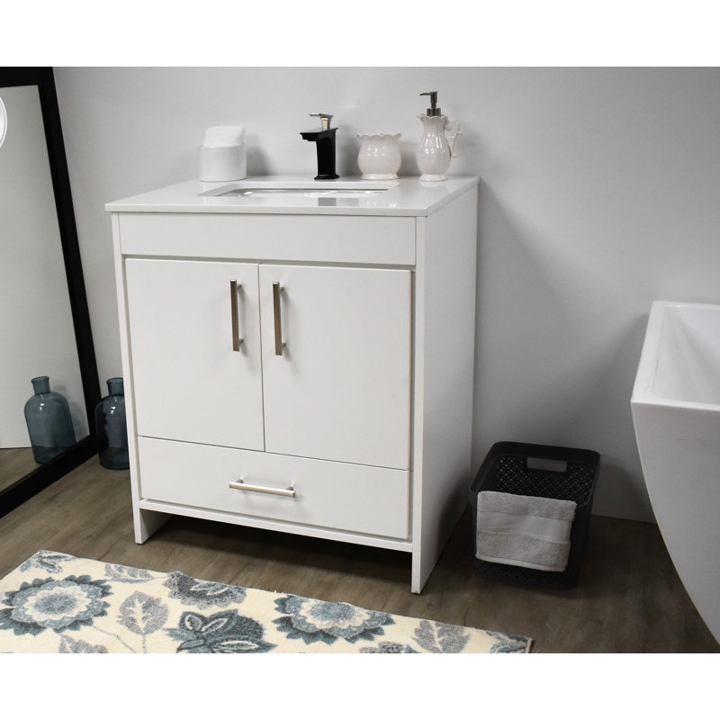 Ensemble de meuble-lavabo simple 30 po Annily, Blanc, Brillant