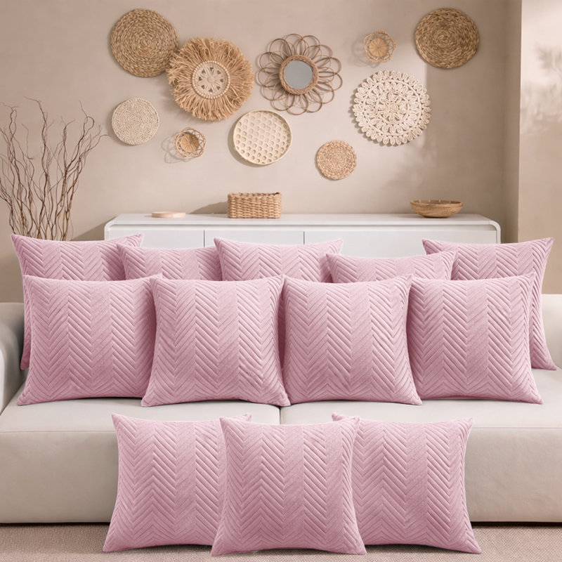 Aspire Homeware Embossed Square Velvet Cushion Cover, Pink, Pack of 12