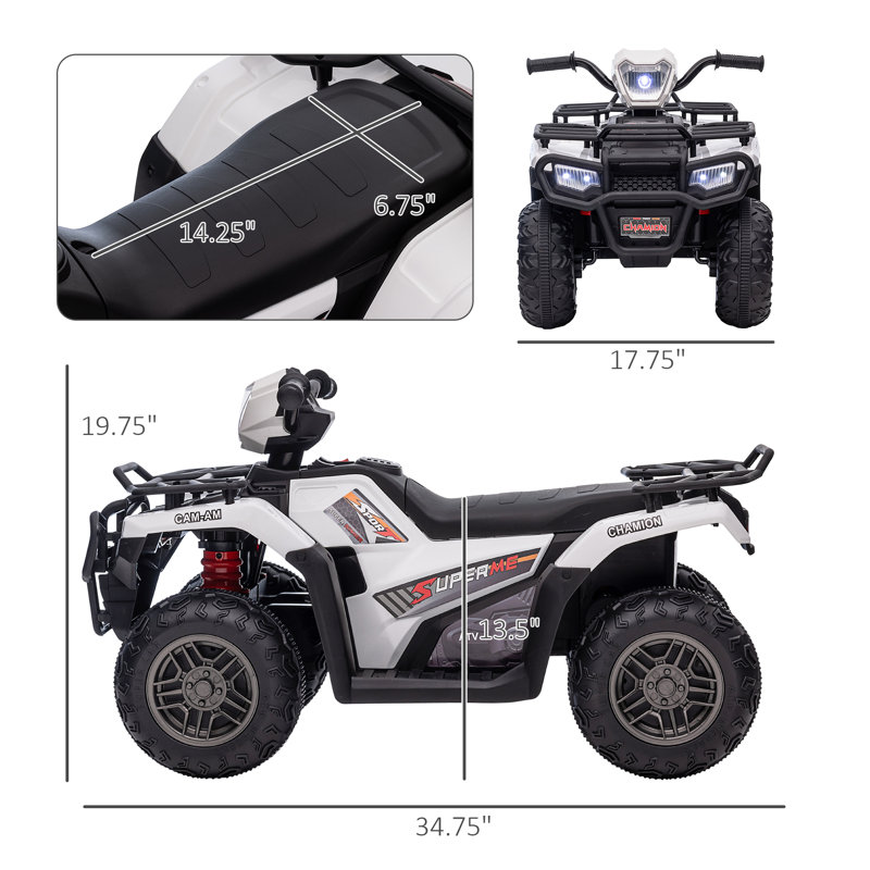 Aosom 12 Volt 1 Seater All-Terrain Vehicles Battery Powered Ride On, White/Black