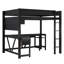 Lit mezzanine double en bois avec bureau, tablettes de rangement, DEL et station de charge, noir