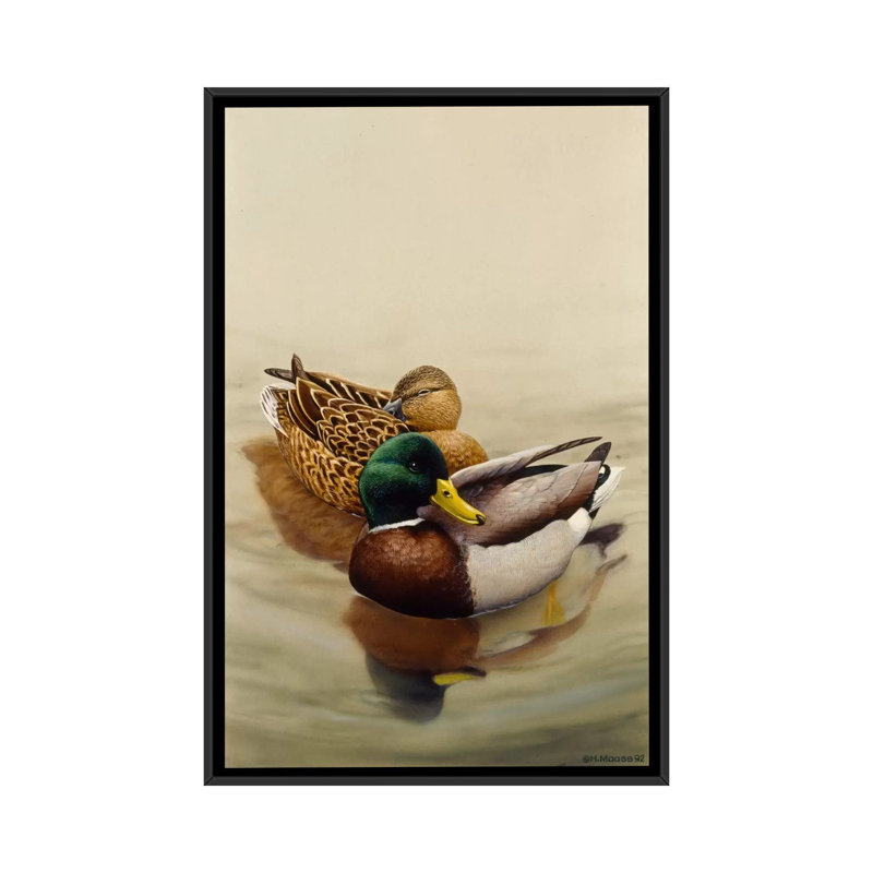 «Mallard» par Harro Maass Painitng, reproduction sur toile, H 26 po x l 18 po x P 1,5 po, Toile encadrée noire, Pas de tapis