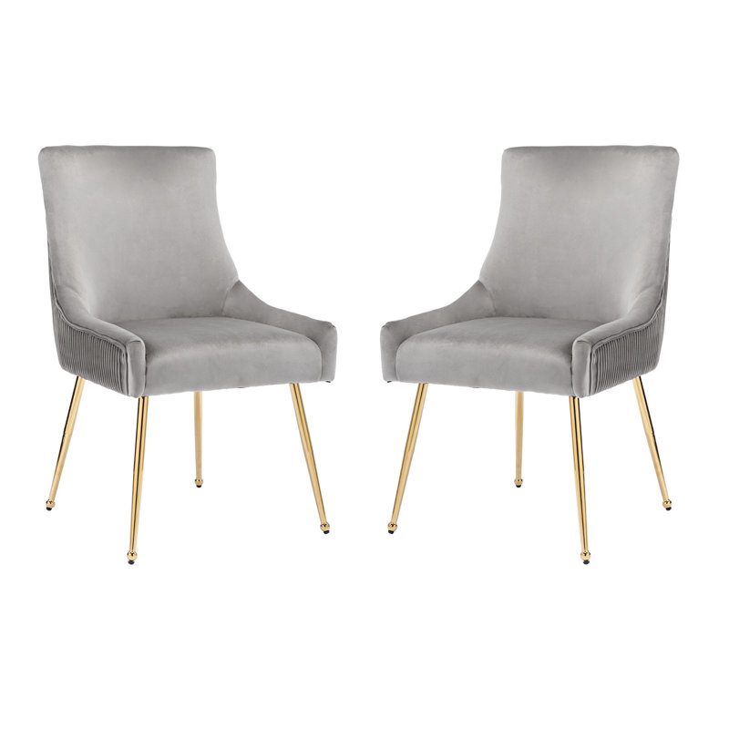 20'' H Velvet Upholstered Side Chair, Silver, Gray