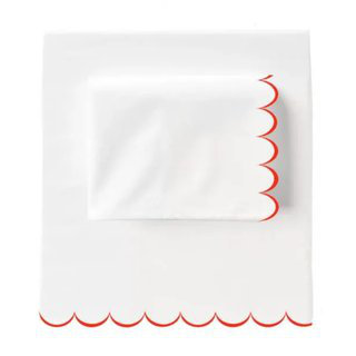 Allena 400TC Cotton Scallop Embroidery Sateen Cotton 4 Piece Sheet Set Fitted Sheet Fits Upto 16" Deep Pocket, King Sheet Set