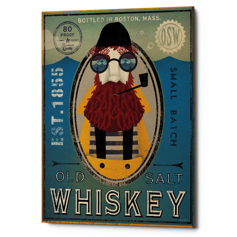 «Fisherman IV Old Salt Whiskey» par Ryan Fowler, art mural sur toile, H 16 po x l 12 po x P 0,75 po