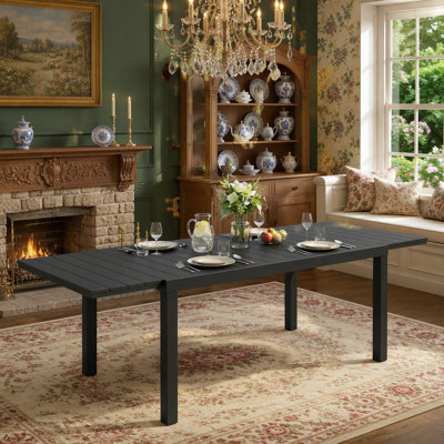 Table de salle à manger extensible pour patio, de 152 à 211 cm, résistante aux intempéries, en PEHD/aluminium, pour 4 à 8 personnes, noire.