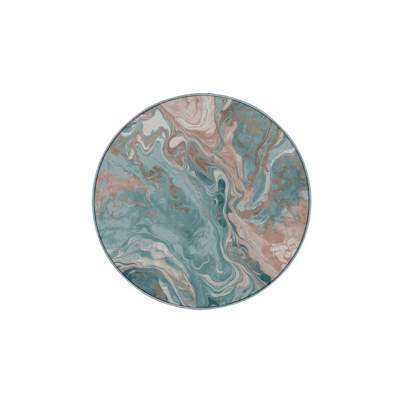 Machine Washable Blue Area Rug, Round 8'