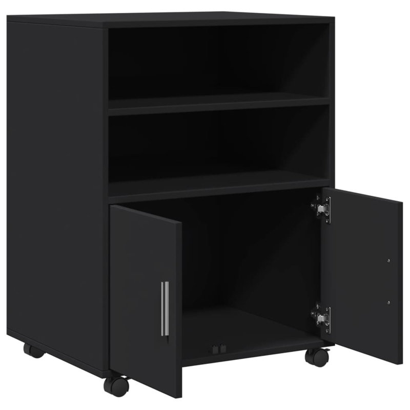 Rolling Cabinet Engineered Wood, Black