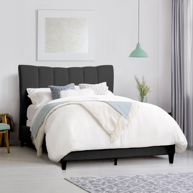 Lit tapissier standard capitonné Brodeur, Très grand, Gris foncé