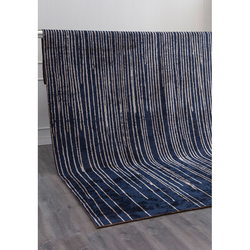 Rikke Rectangle Striped Cotton and Viscose Indoor / Outdoor Area Rug, Rectangle 6'7" x 9'10"