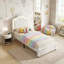 Princess Bed With LED Crown Headboard & Drawer(S), Faux Leather Storage Frame, White & Pink-1547203774-1547995489