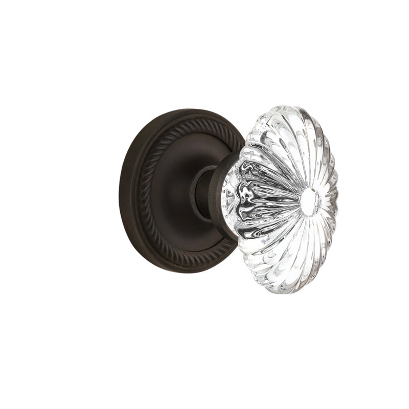 Rope Rosette with Oval Fluted Crystal Door Knob, Oil-Rubbed Bronze, 2-3/4”