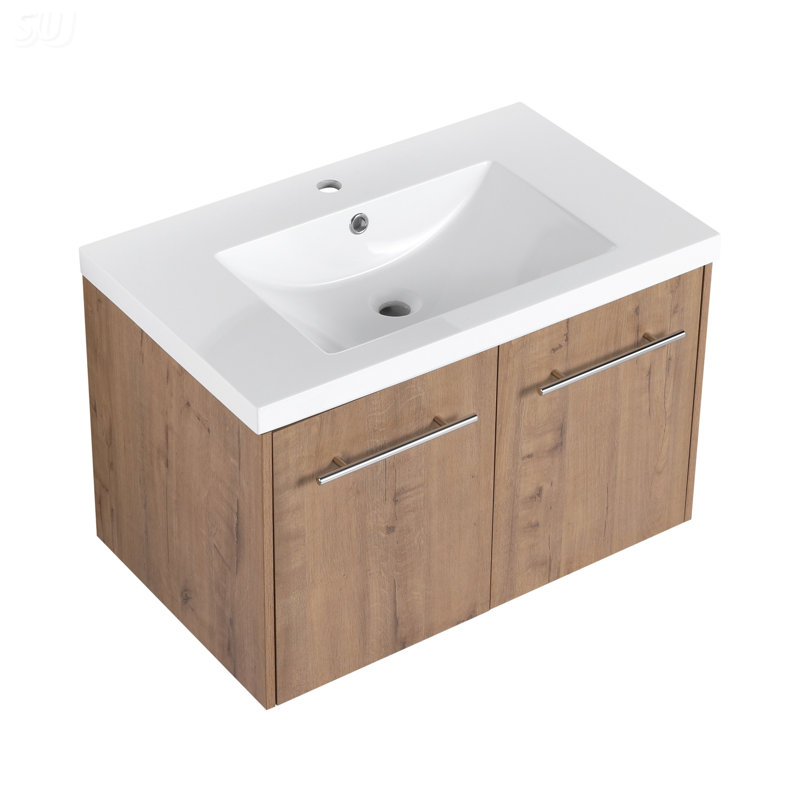 Meuble-lavabo à fermeture en douceur 30 po avec lavabo, écologique et élégant pour les petites salles de bain