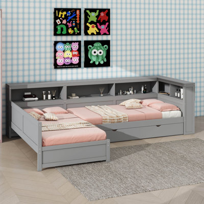 Twin-Sized L-Shaped Bed Frame With Trundle And Single Drawer