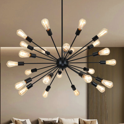 24 Light Black Sputnik Chandeliers, Modern Farmhouse Chandeliers for Dining Room Light Fixtures Over Table, Industrial Ceiling Hanging Lighting for Living Room, Bedroom, Kitchen, Foyer
