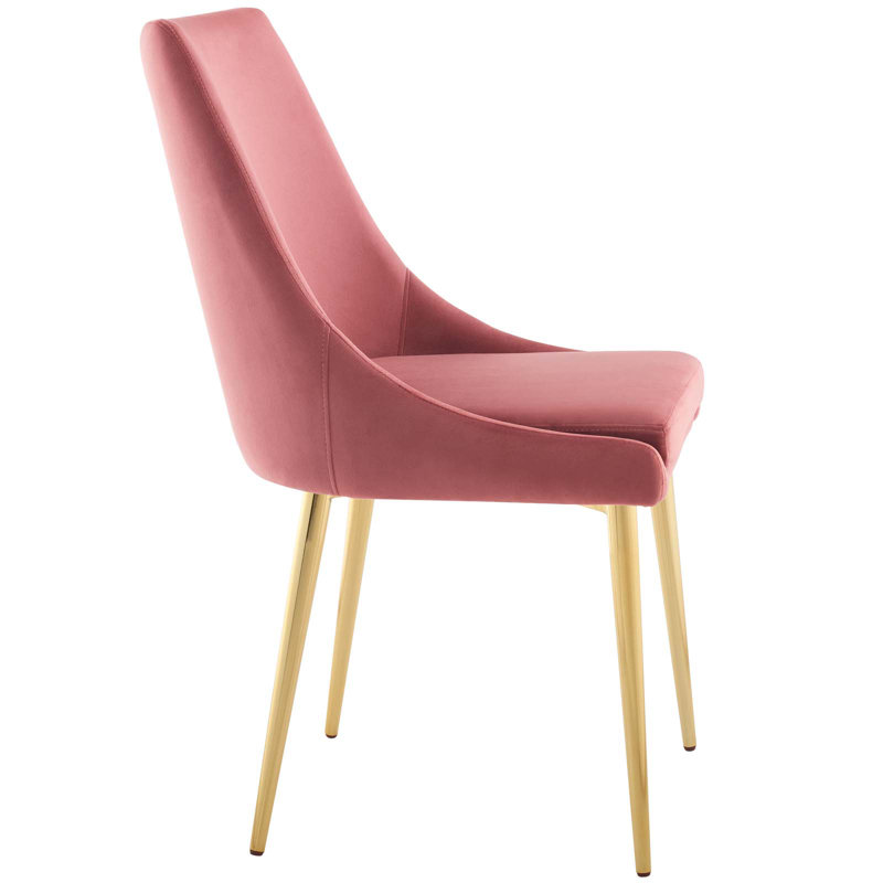 Dusty Rose Velvet Upholstered Dining Chair with Gold Metal Legs