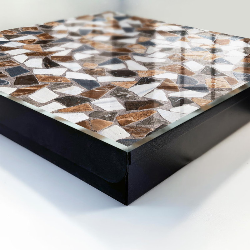 Key storage box, Opens to the left, 30x30x5, White, Dynamic composition of brown, white and gray shapes, 