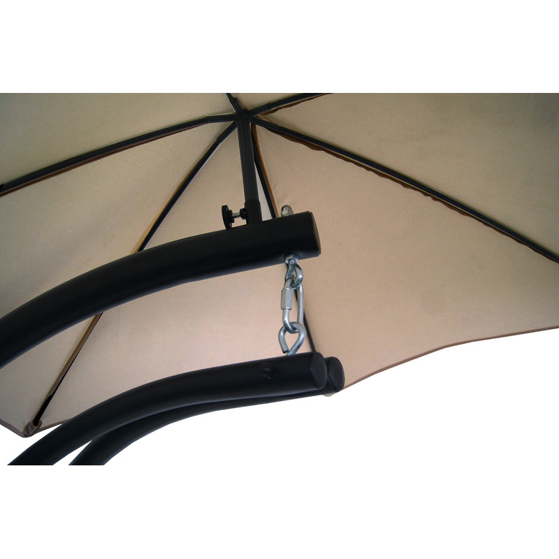 Khaki Hanging Chaise Lounge Chair with Cushions and Umbrella