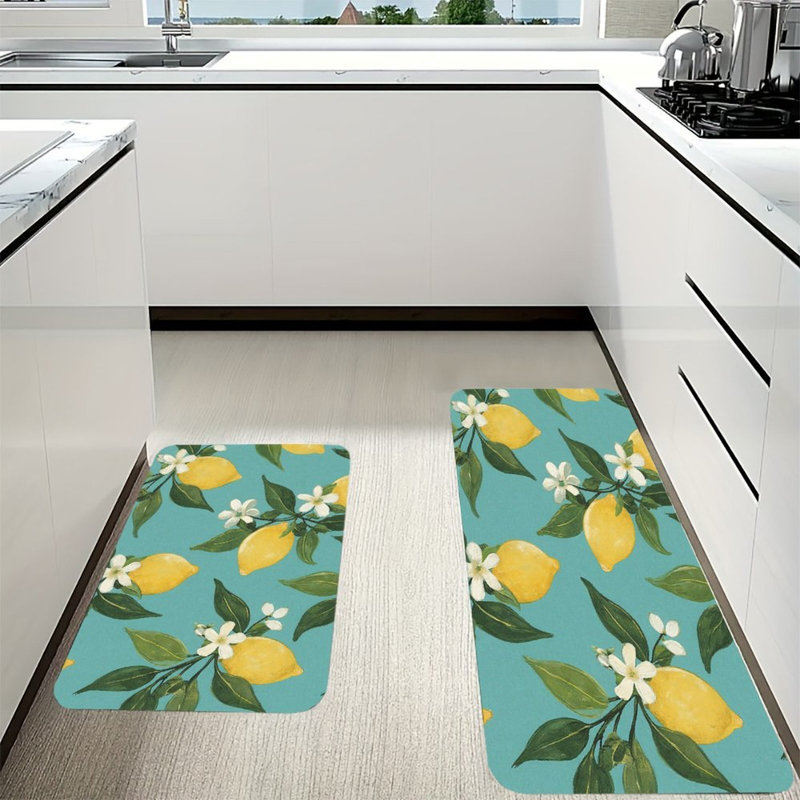 Ensemble de tapis de cuisine marguerite bleu clair 2 pièces, Marguerite bleu clair