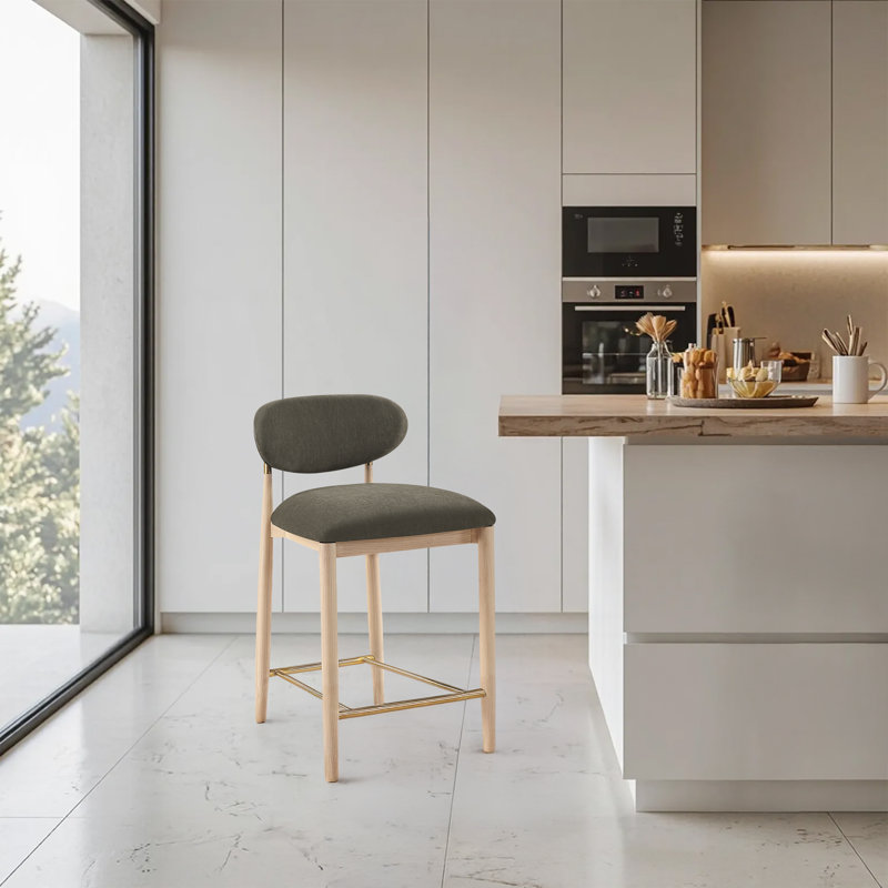 Tabouret en tissu Riccio, Tissu de polyester brun, Naturel, Brossé