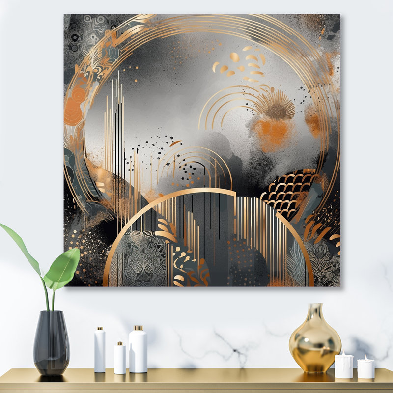 Or et gris, formes modernes, minimalisme IV - décoration murale abstraite en métal, H 36 po x l 36 po