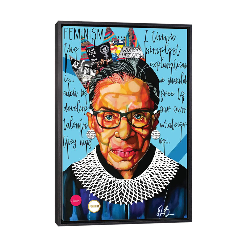 Ruth Ginsburg - impression d'art graphique, H 32 po x l 48 po x 1,5 po, Toile avec cadre noir patiné, Pas de tapis