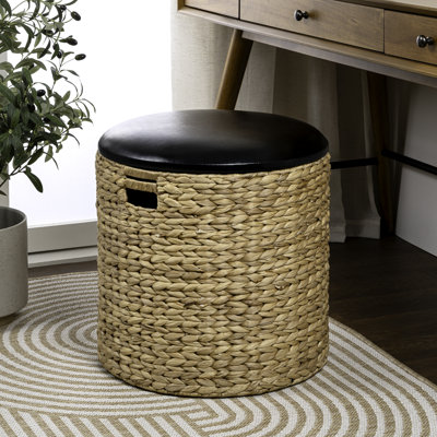 Josie 18" Modern Coastal Hand-Woven Hyacinth Storage Ottoman with Lid by happimess