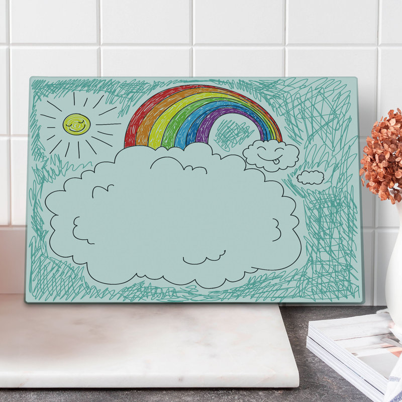 Ambesonne Cartoon Cutting Board Large Size Drawn Rainbow Sun Multicolor